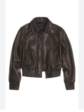 Mango Cropped 100% Sheep Leather Bomber Jacket NWT size S